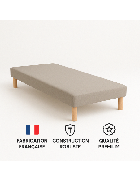SOMMIER TAPISSIER GRIS 90x200 cm | FABRICATION FRANÇAISE ARTISANALE | PIEDS OFFERTS | HAUTEUR avec PIEDS 27 cm