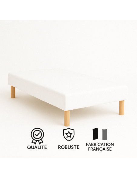 SOMMIER TAPISSIER BLANC 100x200 cm | FABRICATION FRANÇAISE ARTISANALE | PIEDS OFFERTS | HAUTEUR avec PIEDS 27 cm