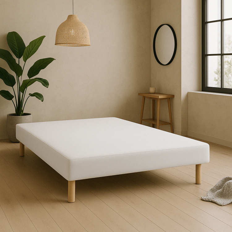 SOMMIER TAPISSIER BLANC 140x190 cm | FABRICATION FRANÇAISE ARTISANALE | PIEDS OFFERTS | HAUTEUR avec PIEDS 27 cm