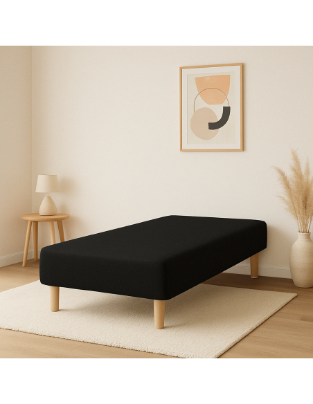 SOMMIER TAPISSIER NOIR 90x190 cm | FABRICATION FRANÇAISE ARTISANALE | PIEDS OFFERTS | HAUTEUR avec PIEDS 27 cm