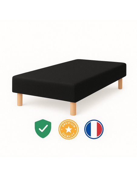 SOMMIER TAPISSIER NOIR 90x190 cm | FABRICATION FRANÇAISE ARTISANALE | PIEDS OFFERTS | HAUTEUR avec PIEDS 27 cm