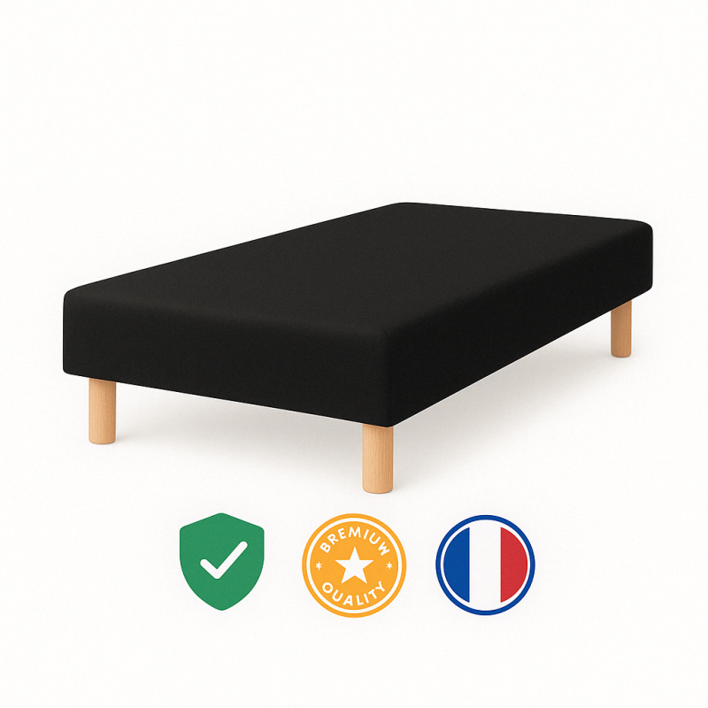 SOMMIER TAPISSIER NOIR 90x190 cm | FABRICATION FRANÇAISE ARTISANALE | PIEDS OFFERTS | HAUTEUR avec PIEDS 27 cm