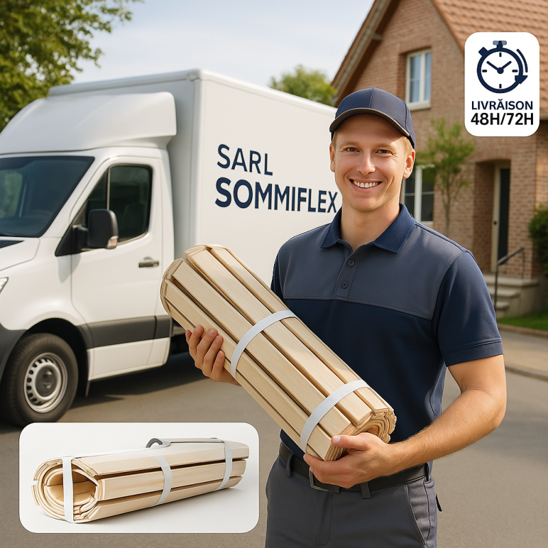 Sommier à lattes 140x190 ou 140x200 – Lattes en pin massif sur rouleau