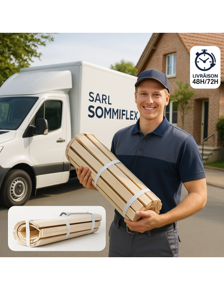Sommier à lattes 140x190 ou 140x200 – Lattes en pin massif sur rouleau
