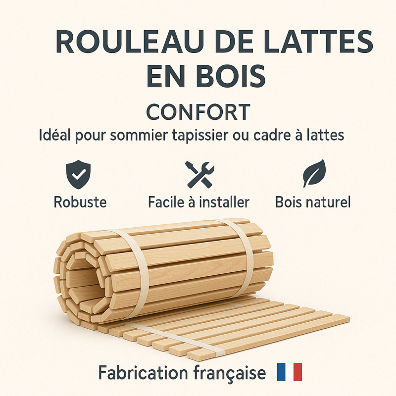 Sommier à lattes 140x190 ou 140x200 – Lattes en pin massif sur rouleau