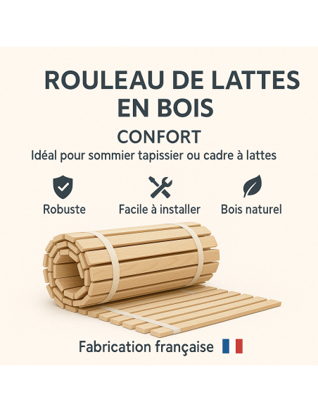 Sommier à lattes 140x190 ou 140x200 – Lattes en pin massif sur rouleau