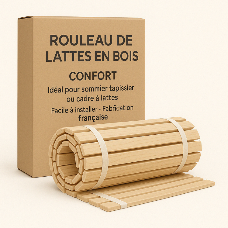 SOMMIER à LATTES 140x200 ou 140x190  SOMMIER à LATTES sur ROULEAU  LATTES pour LIT 2 PERSONNES  PIN MASSIF  NATUREL