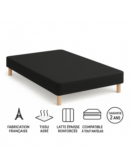 sommier tapissier 140x190 noir – Fabrication française + pieds offerts