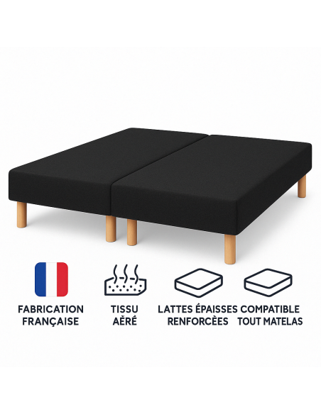 SOMMIER TAPISSIER NOIR 70x190x2 (140x190) | FABRICATION FRANÇAISE ARTISANALE | PIEDS OFFERTS | HAUTEUR avec PIEDS 27 cm