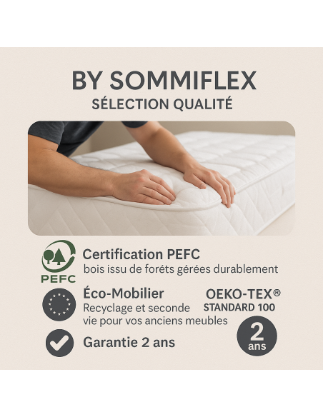 SOMMIER TAPISSIER GRIS 80x200x2 (160x200) | FABRICATION FRANÇAISE ARTISANALE | PIEDS OFFERTS | HAUTEUR avec PIEDS 27 cm