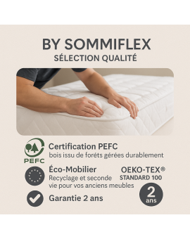SOMMIER TAPISSIER GRIS 90x190 cm | FABRICATION FRANÇAISE ARTISANALE | PIEDS OFFERTS | HAUTEUR avec PIEDS 27 cm