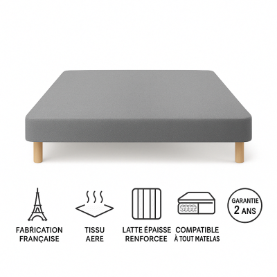 SOMMIER TAPISSIER GRIS70x200x2 (140x200) | FABRICATION FRANÇAISE ARTISANALE | PIEDS OFFERTS | HAUTEUR avec PIEDS 27 cm 2
