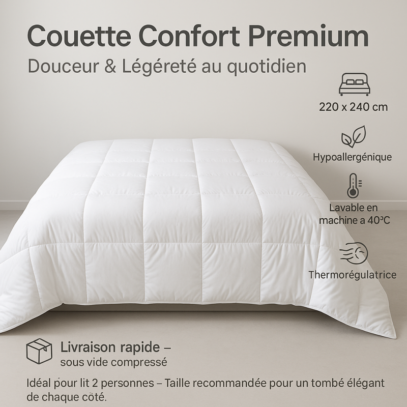 Couette 4 Saisons Très Chaude – Moelleuse & Thermorégulatrice 220x240