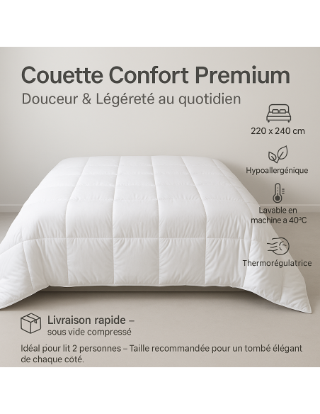 Couette 4 Saisons Très Chaude – Moelleuse & Thermorégulatrice 220x240