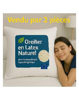Lot de 2 OREILLERS 60x60 en LATEX NATUREL OREILLER CONFORT SOUPLE et MOELLEUX  OREILLER en MOUSSE de LATEX  GARANTIE à VIE