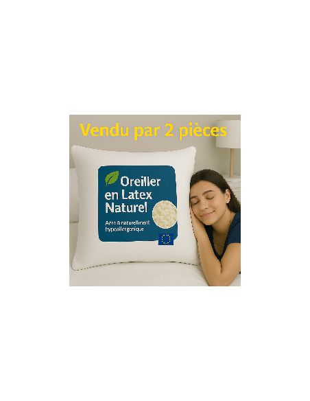 Lot de 2 OREILLERS 60x60 en LATEX NATUREL OREILLER CONFORT SOUPLE et MOELLEUX  OREILLER en MOUSSE de LATEX  GARANTIE à VIE