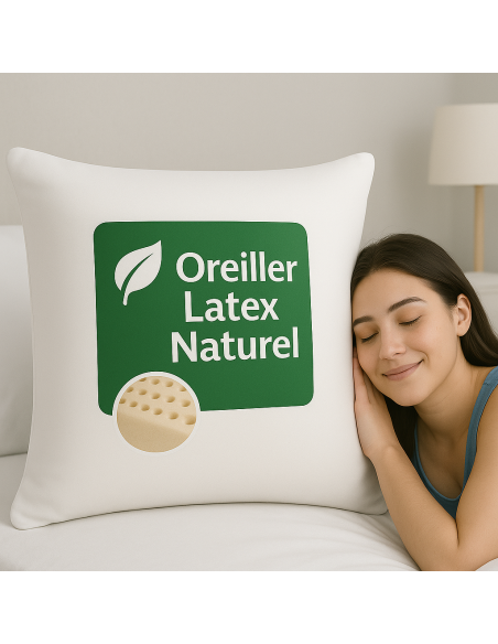 OREILLER 60x60 CONFORT en LATEX NATUREL SOUPLE et MOELLEUX  OREILLER en MOUSSE de LATEX  GARANTIE à VIE