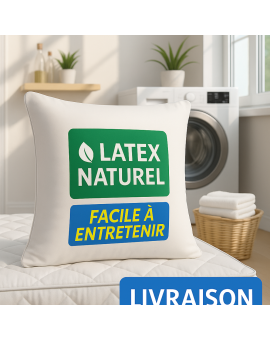 Lot de 2 OREILLERS 60x60 en LATEX NATUREL OREILLER CONFORT SOUPLE et MOELLEUX  OREILLER en MOUSSE de LATEX  GARANTIE à VIE