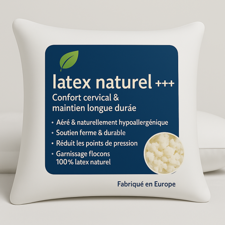 Lot de 2 OREILLERS 60x60 en LATEX NATUREL OREILLER CONFORT SOUPLE et MOELLEUX  OREILLER en MOUSSE de LATEX  GARANTIE à VIE