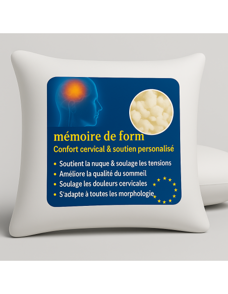 LOT de 2 OREILLERS 60x60 MÉMOIRE de FORME SPÉCIAL CERVICALES GARANTIE à VIE