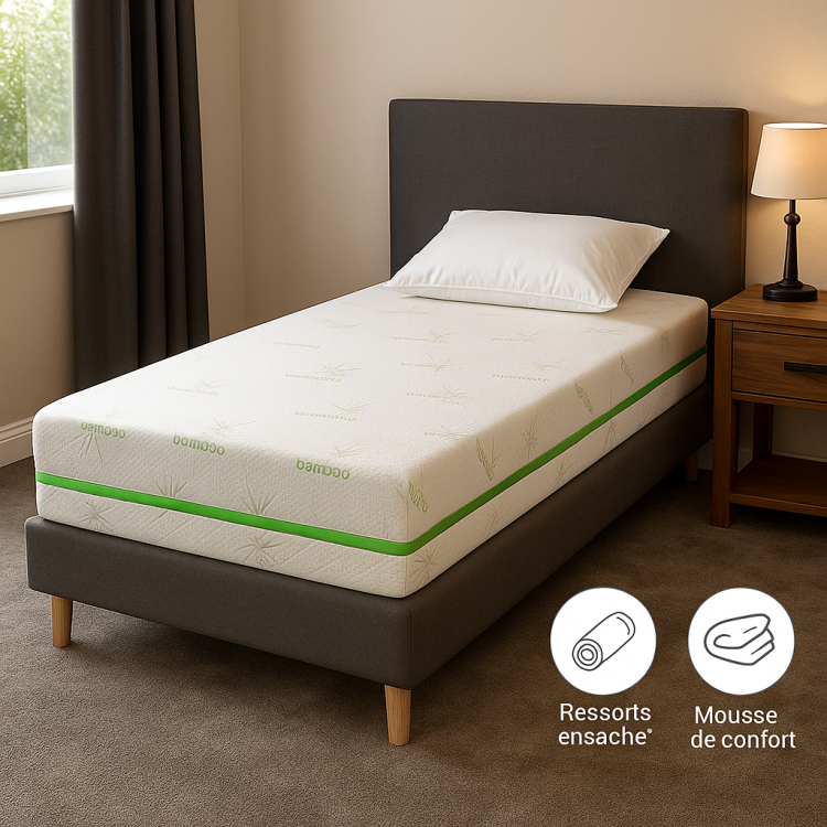 Matelas Bambou 90x200 Ressorts & Confort Matelas Bambou 90x200 Ressorts & Confort