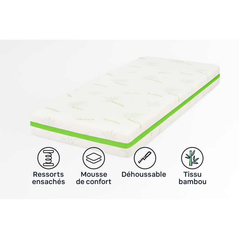 Matelas Bambou 90x200  Ressorts & Confort
