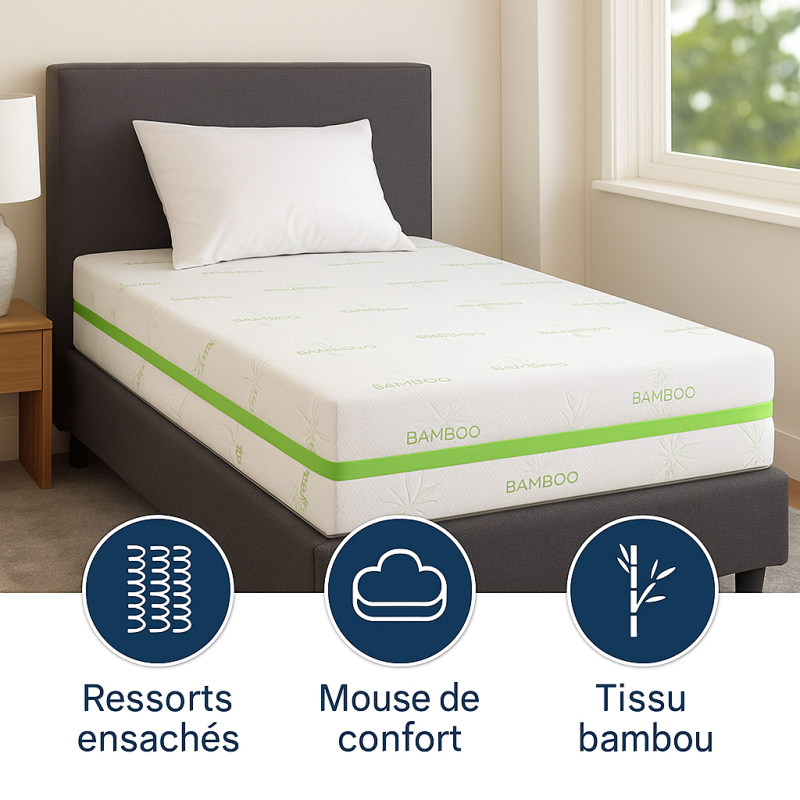 Matelas Bambou 90x200  Ressorts & Confort