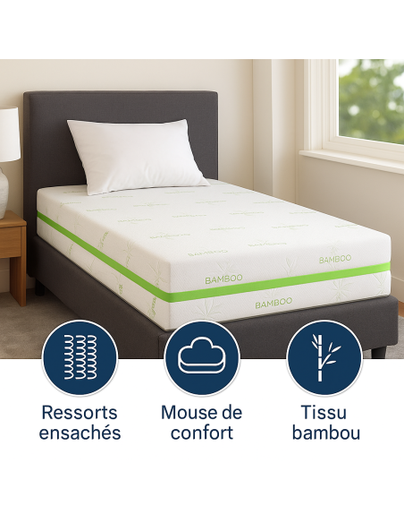 Matelas Bambou 90x200  Ressorts & Confort