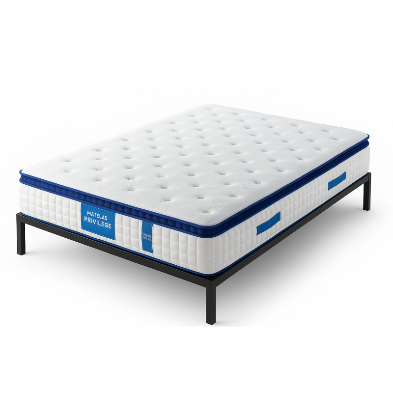 Matelas 140x190 cm  Ressorts Ensachés  Épaisseur 28 cm  Surmatelas Mousse HR  Confort MiFerme  Garantie 4 Ans