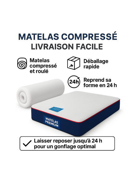 Matelas Excellence 25 cm 140x190  – Mousse HR Haute Résilience – Déhoussable – Confort Premium – Livraison Compressée