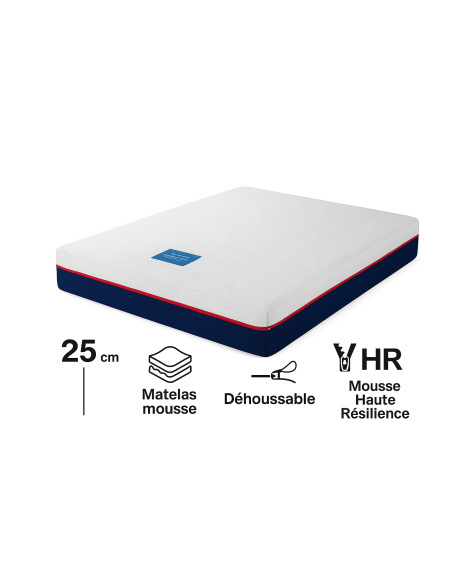 Matelas Excellence 25 cm 160x200  – Mousse HR Haute Résilience – Déhoussable – Confort Premium – Livraison Compressée