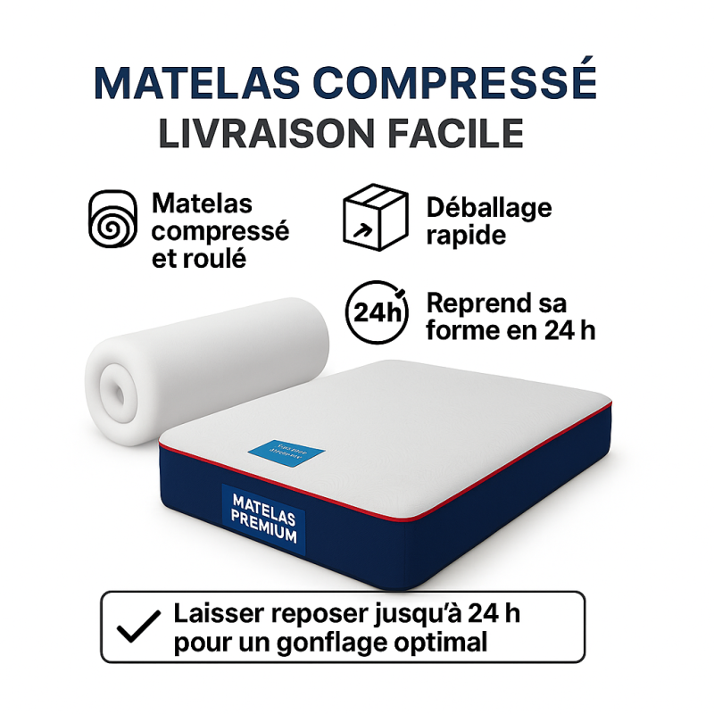 Matelas Excellence 25 cm 160x200  – Mousse HR Haute Résilience – Déhoussable – Confort Premium – Livraison Compressée