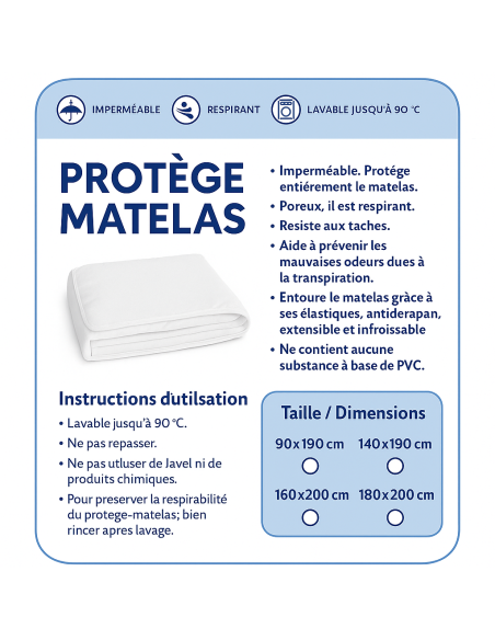 Protège Matelas 140x200 Imperméable – Lavable, Respirant et Silencieux – Convient à Toutes les Épaisseurs