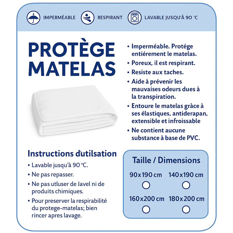 Protège Matelas 180x200 Imperméable – Lavable, Respirant et Silencieux – Convient à Toutes les Épaisseurs