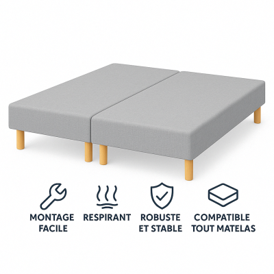 SOMMIER TAPISSIER GRIS70x200x2 (140x200)  FABRICATION FRANÇAISE ARTISANALE  PIEDS OFFERTS  HAUTEUR avec PIEDS 27 cm 2