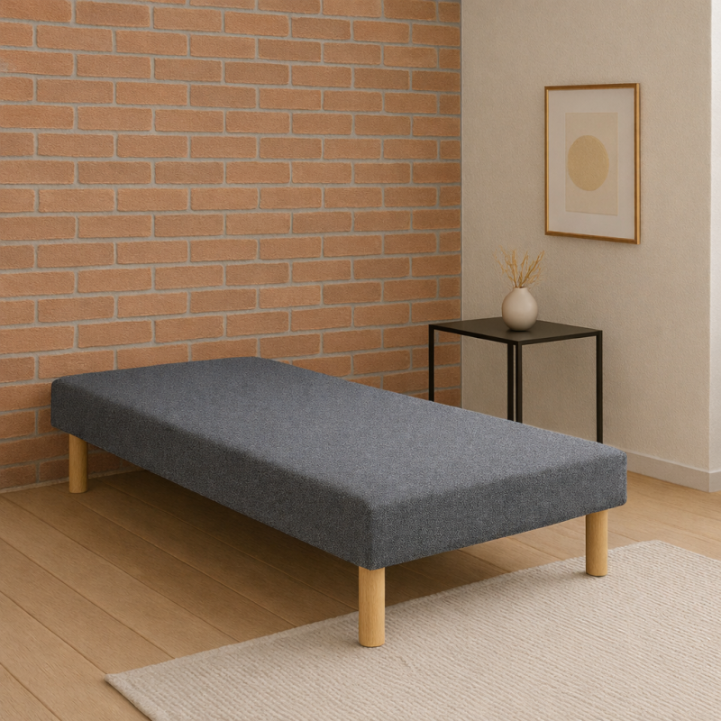 SOMMIER TAPISSIER GRIS 90x190 cm  FABRICATION FRANÇAISE ARTISANALE  PIEDS OFFERTS  HAUTEUR avec PIEDS 27 cm