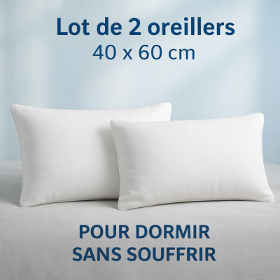 LOT de 2 OREILLERS 40x60 MÉMOIRE de FORME SPÉCIAL CERVICALES GARANTIE à VIE 2