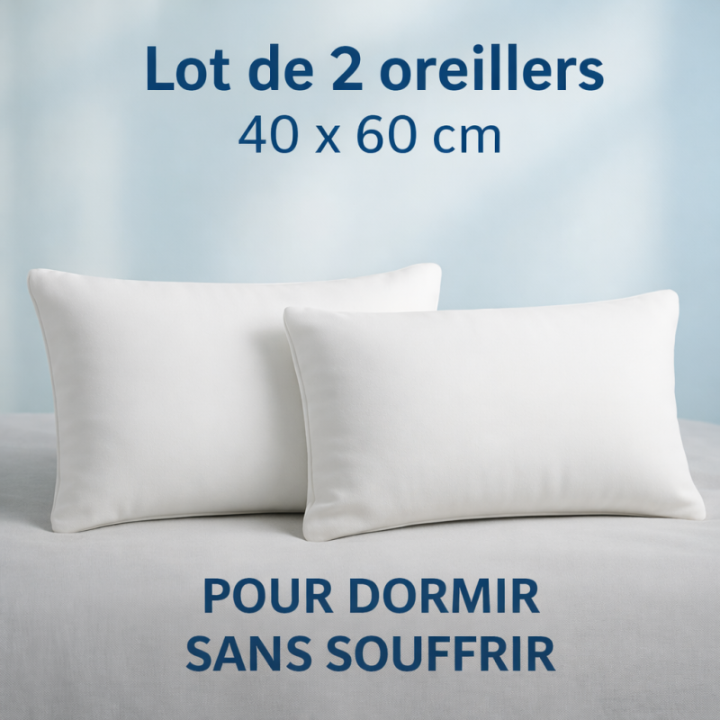 LOT de 2 OREILLERS 40x60 MÉMOIRE de FORME SPÉCIAL CERVICALES GARANTIE à VIE