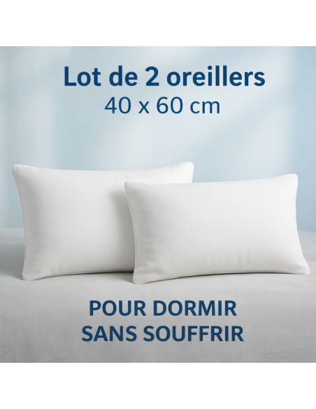 LOT de 2 OREILLERS 40x60 MÉMOIRE de FORME SPÉCIAL CERVICALES GARANTIE à VIE