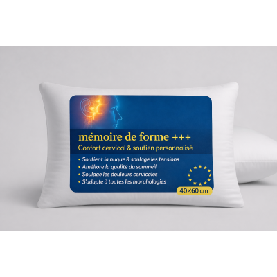 LOT de 2 OREILLERS 40x60 MÉMOIRE de FORME SPÉCIAL CERVICALES GARANTIE à VIE