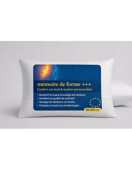 LOT de 2 OREILLERS 40x60 MÉMOIRE de FORME SPÉCIAL CERVICALES GARANTIE à VIE