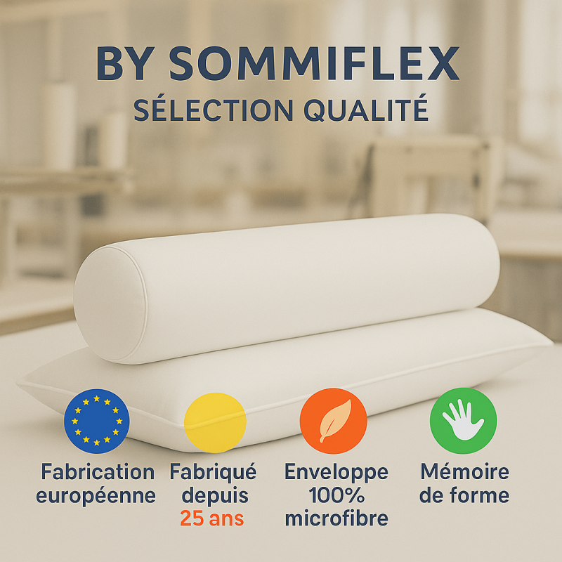 Traversin polochon 90 cm mémoire de forme  Idéal lit double  Confort ferme  Lavable  Soutien cervical  Sommiflex