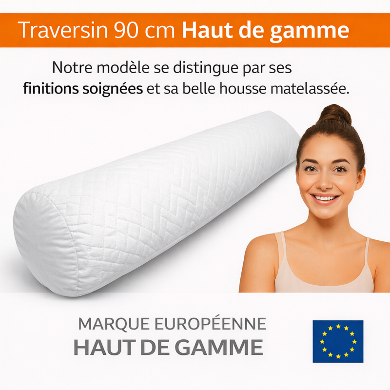 Traversin polochon 90 cm mémoire de forme  Idéal lit double  Confort ferme  Lavable  Soutien cervical  Sommiflex
