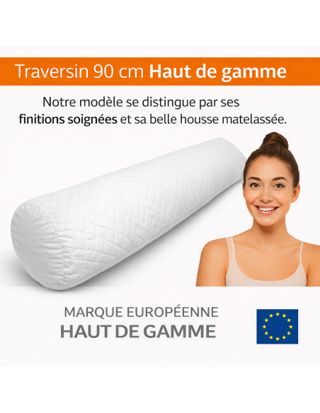 Traversin polochon 90 cm mémoire de forme  Idéal lit double  Confort ferme  Lavable  Soutien cervical  Sommiflex