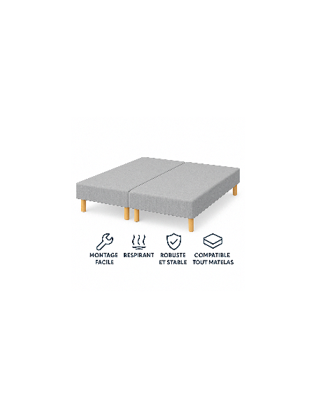 SOMMIER TAPISSIER GRIS 80x200x2 (160x200) | FABRICATION FRANÇAISE ARTISANALE | PIEDS OFFERTS | HAUTEUR avec PIEDS 27 cm