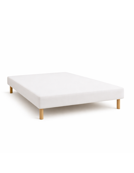 SOMMIER TAPISSIER BLANC 140x190 cm | FABRICATION FRANÇAISE ARTISANALE | PIEDS OFFERTS | HAUTEUR avec PIEDS 27 cm