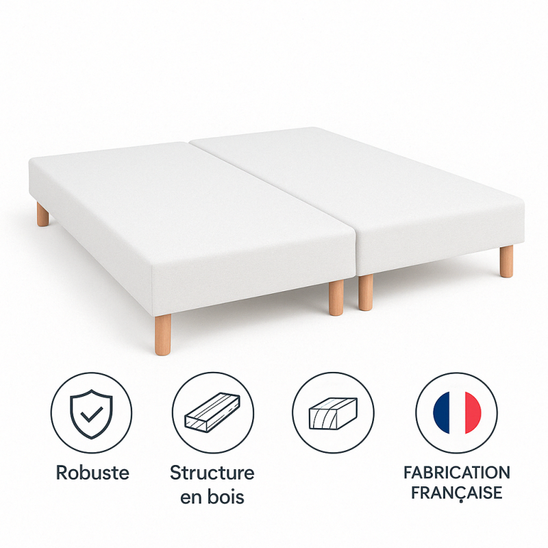 SOMMIER TAPISSIER BLANC (70x200x2) 140x200 cm | FABRICATION FRANÇAISE ARTISANALE | PIEDS OFFERTS | HAUTEUR avec PIEDS 27 cm