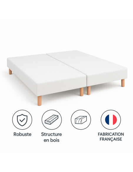 SOMMIER TAPISSIER BLANC (70x200x2) 140x200 cm | FABRICATION FRANÇAISE ARTISANALE | PIEDS OFFERTS | HAUTEUR avec PIEDS 27 cm