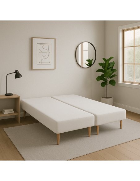 SOMMIER TAPISSIER BLANC (70x200x2) 140x200 cm | FABRICATION FRANÇAISE ARTISANALE | PIEDS OFFERTS | HAUTEUR avec PIEDS 27 cm