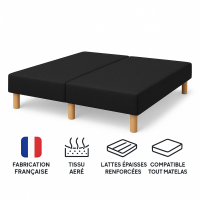 SOMMIER TAPISSIER NOIR 70x200x2 (140x200) | FABRICATION FRANÇAISE ARTISANALE | PIEDS OFFERTS | HAUTEUR avec PIEDS 27 cm 2